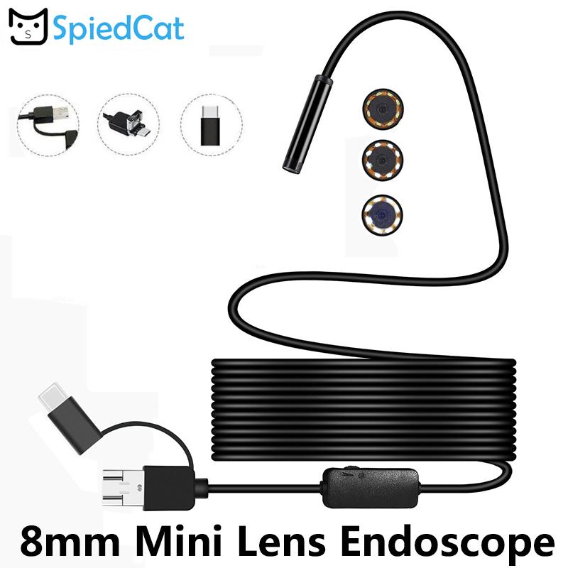 

8mm mini 6 Led Lens Micro USB Type C USB 3in1 1M/2M/3.5M/5M/10M soft Cable Computer Borescope Tube Snake Inspection Endoscope