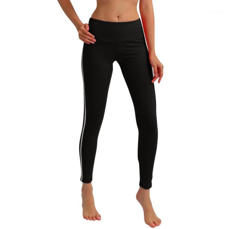 

Yoga Women Pants Workout Fitness Plain Elastic Waist Side White Stripe Patchwork Ladies Trousersm1, Red
