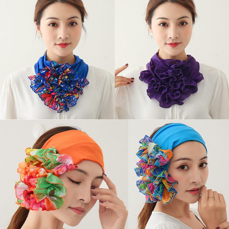 

Floral Neck Ring Scarf Chiffon Collar Tie Women Muslim Hijab Hat Turban Solid Lady Office Neckerchief Skinny Hair Scarves