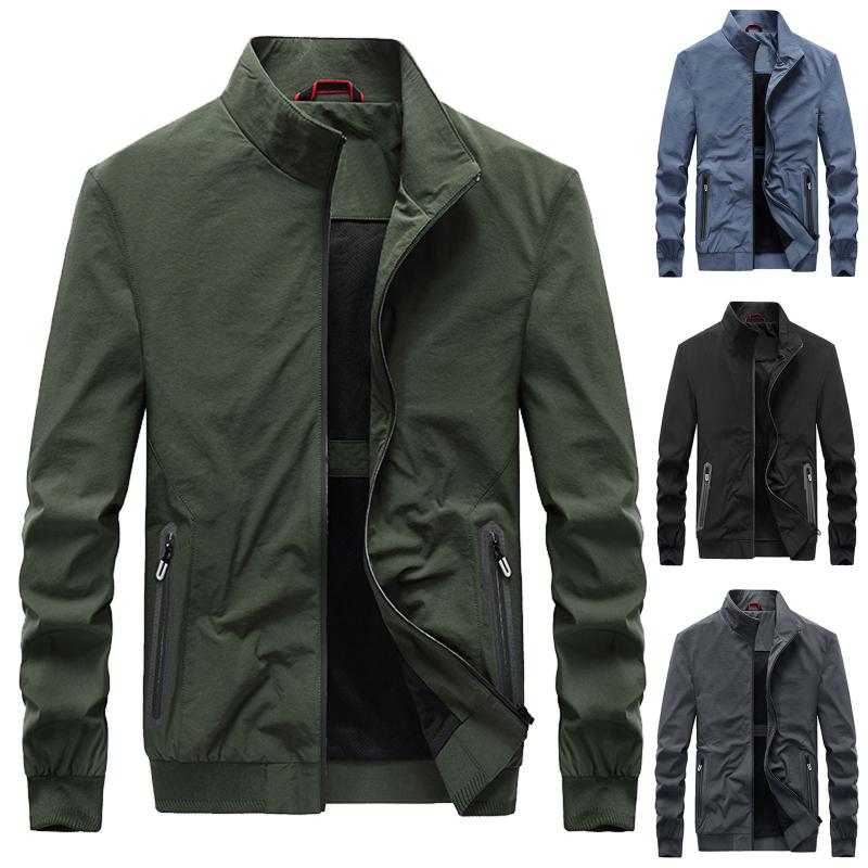 

Winter Softshell Jacket Men Warm Long Sleeve Pocket Jacket Outwear Top Windproof Casual Solid Zipper Stand Collar Washed Coats, Black