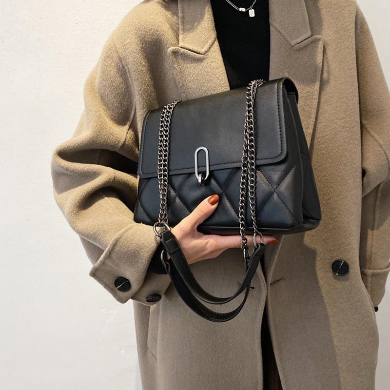 

Women's Fashion Lingge Pu Leather Shoulder Bag 2021 Chain Purses and Handbags Luxury Designer Ladies Cell Phone Crossbody Bags, Coffee