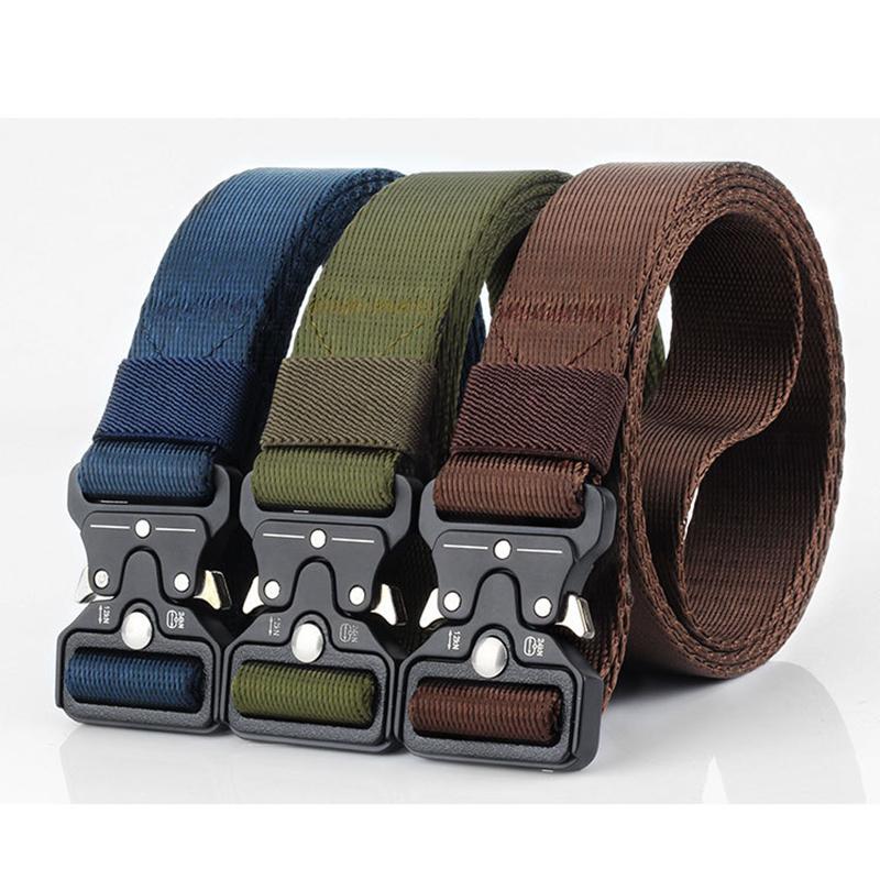 

2021 new unisex tactical belt solid metal quick release buckle army training belt 125cm adjustable length women's, Blue