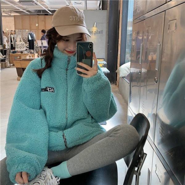 

2021 High quality Women's Lamb Chop Jacket in Winter Students Released Thick Hot Cardinalgan Zipper Top E276, Blue