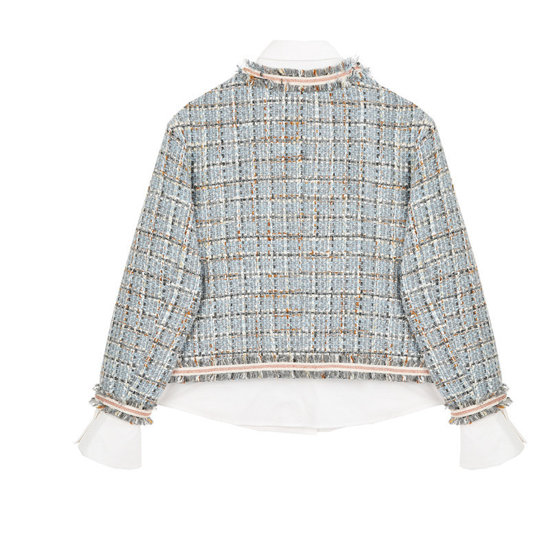 

2021 Tweed Female Plaid Autumn Vintage Winter Wear New Two-piece Bow-knot Shirt Wool Fashionable Frilly Woolen Jacket J99L, Multi