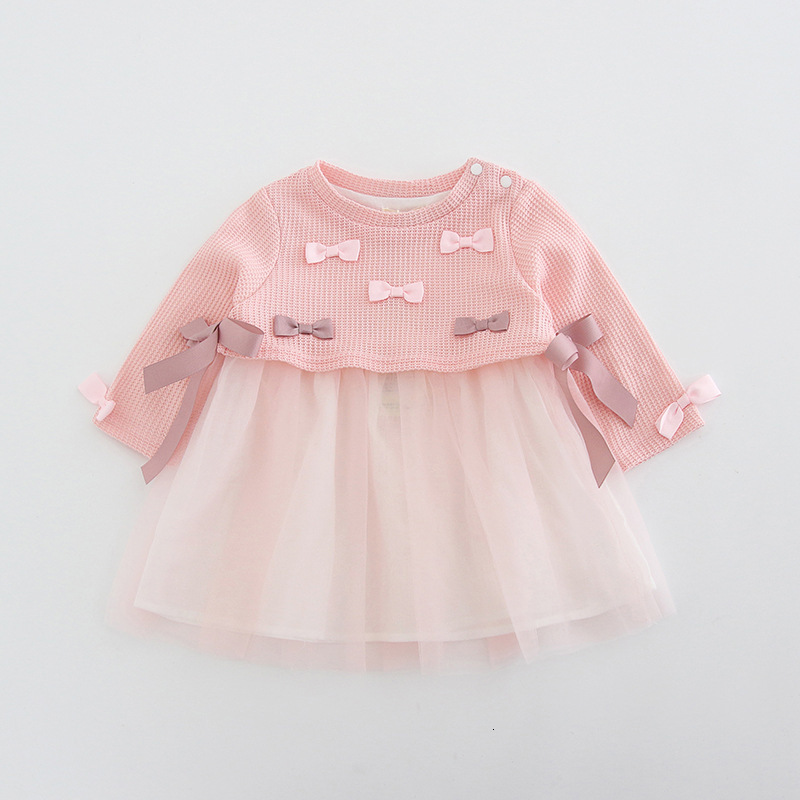 

2021 New Autumn Baby Clothes Kids Es for Girls Cotton Mesh Birthday Princess Daily Wear with Bows 0-3y Nnzd, Pink