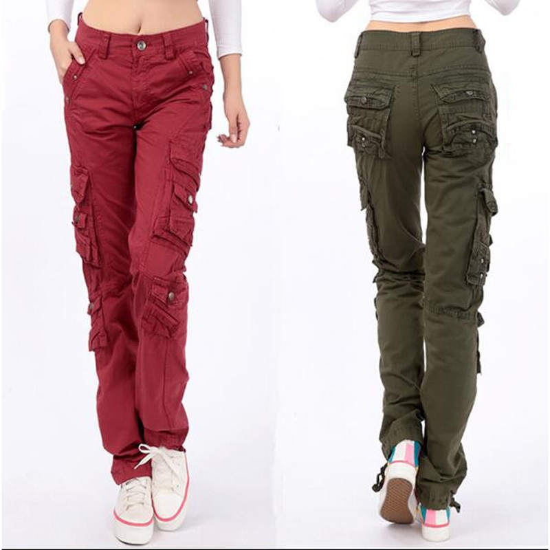 

2021 Casual Female Army Green Cotton Cargo Women's Loose Multi Pockets Straight Street Dance Pants 491p, Sky blue