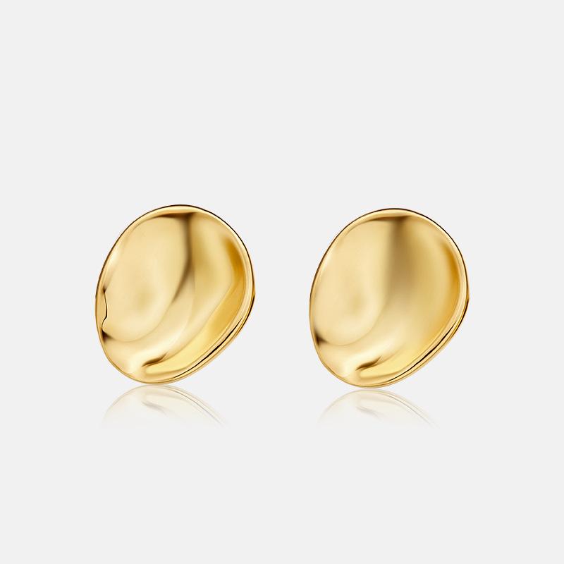 

Stud European And American Retro Round Bright Face Concave Convex Earrings Female Simple