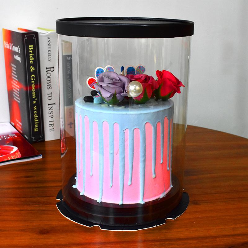 

22*23cm White Black Peach Lid And Base Clear Round Cake Box for Bakery Gift Doll Dustproof Package