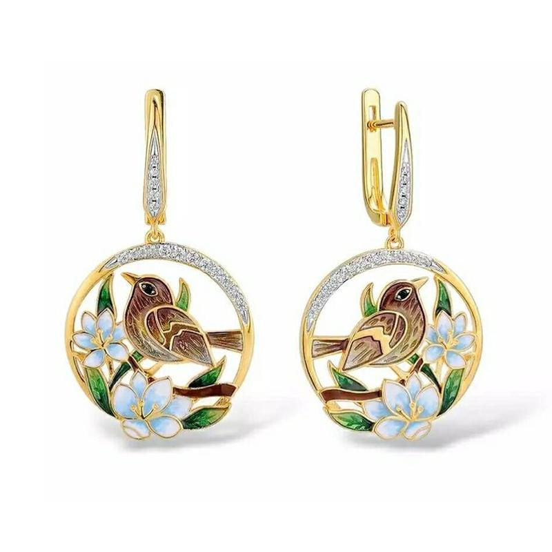 

New 2020 Classic Women Drop Earring Circle with Gold Color Romantic Elegant Cute Bird Ear Clip Fashion Jewelry Accessories