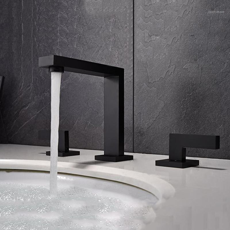 

Basin Faucet Bathroom Sink Faucet Cold and Hot Widespread 3 Hole North American Style Black Brass Bathroom Basin Mixer Taps1