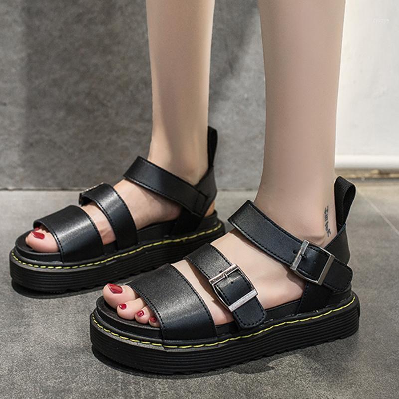 

Women Platform Sandals New White Black Flat Heel Solid Color Buckle Sandals Gladiator 2020 Outdoor Beach Chunky Woman Shoes1