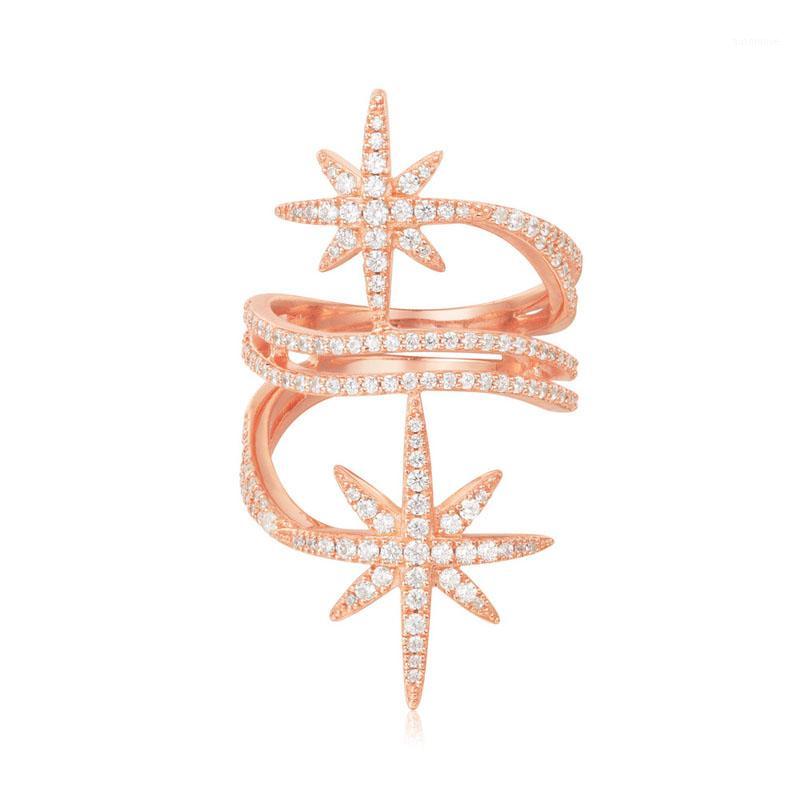 

SLJELY Luxury 925 Sterling Silver Rose Gold Pink Color Fine Star Finger Rings Zirconia Stones Women Fine Brand Jewelry1