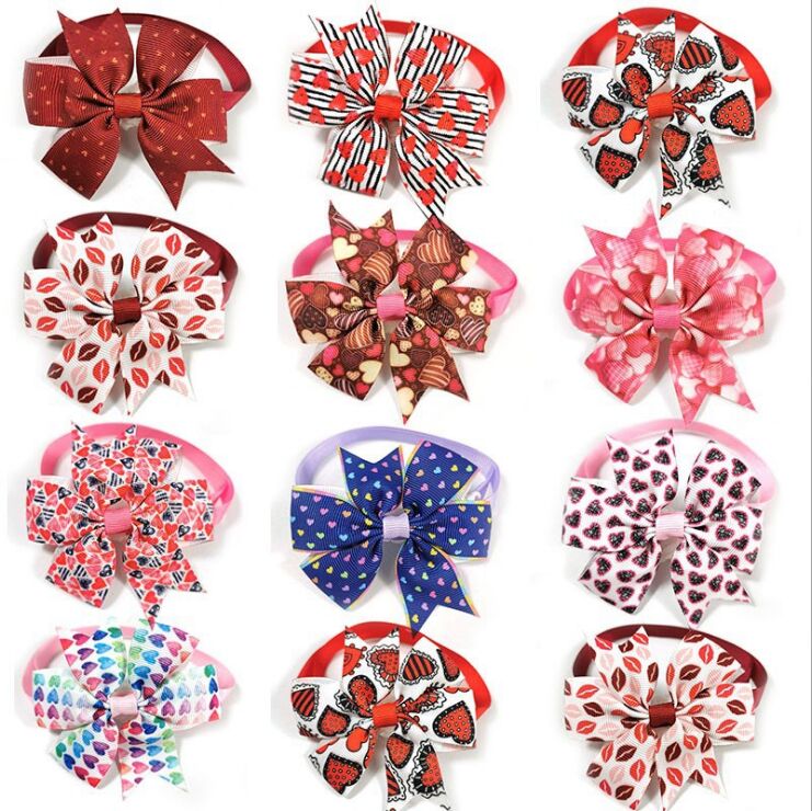 

50pic/set Pet Valentine's Day Bow Tie Cat and Dog Love Bow Tie Adjustable Collars Accessories Teddy Pomerano Acc decorativecolor random send