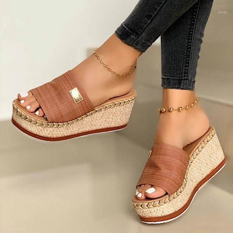 

Women's Slippers Wedges Summer Ladies Platform Sandals Casual shoes Woman Slip On Fashion Female 2020 Comfort Slides1, Black