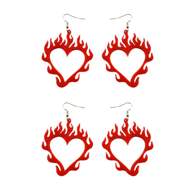 

2 Pairs Acrylic Spark Earrings Hollow-out Heart-shaped Flame Ear Rings (Red