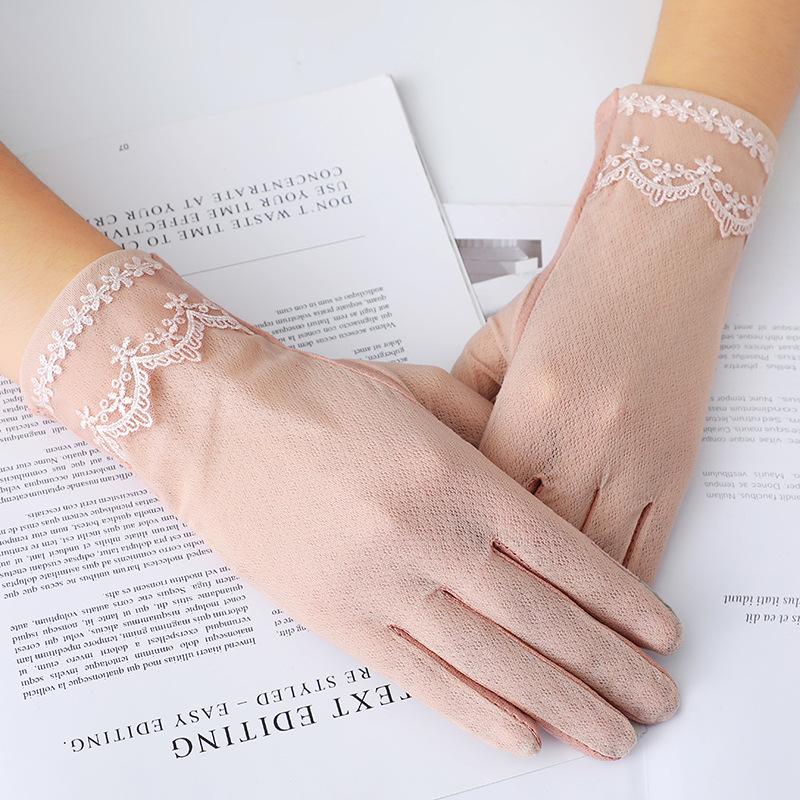 

Sun Protection Gloves Ladies Cotton Wave Dot Lace Feeling Summer Short Driving and Riding Non-slip Gloves Guantes Ciclismo