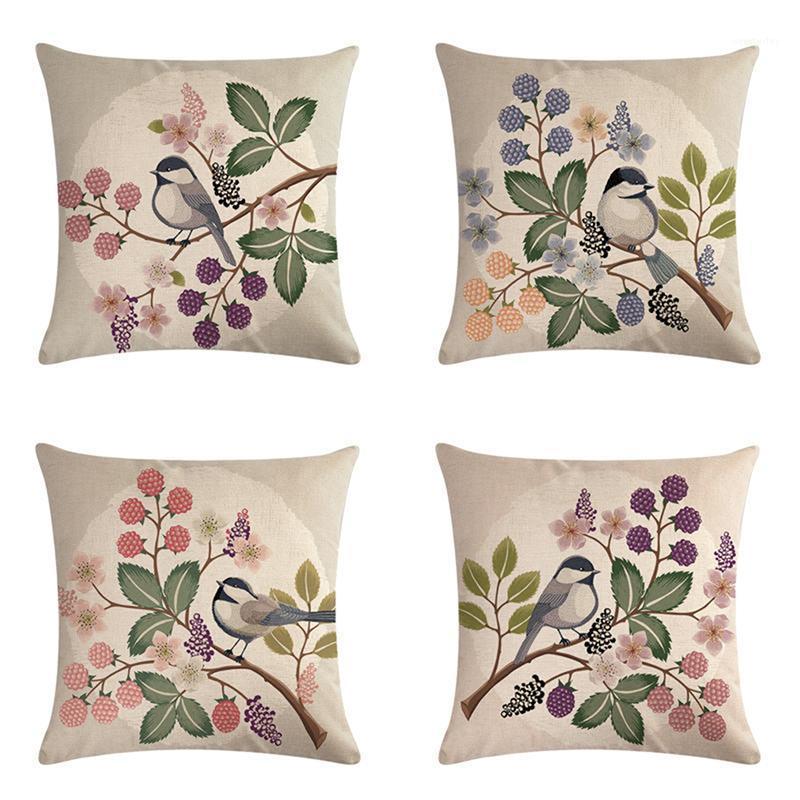 

Peach Flossom Cushion Covers Birds Mulberry Pillow Cover For Home Chair Sofa Decoration Pillowcases1, 03