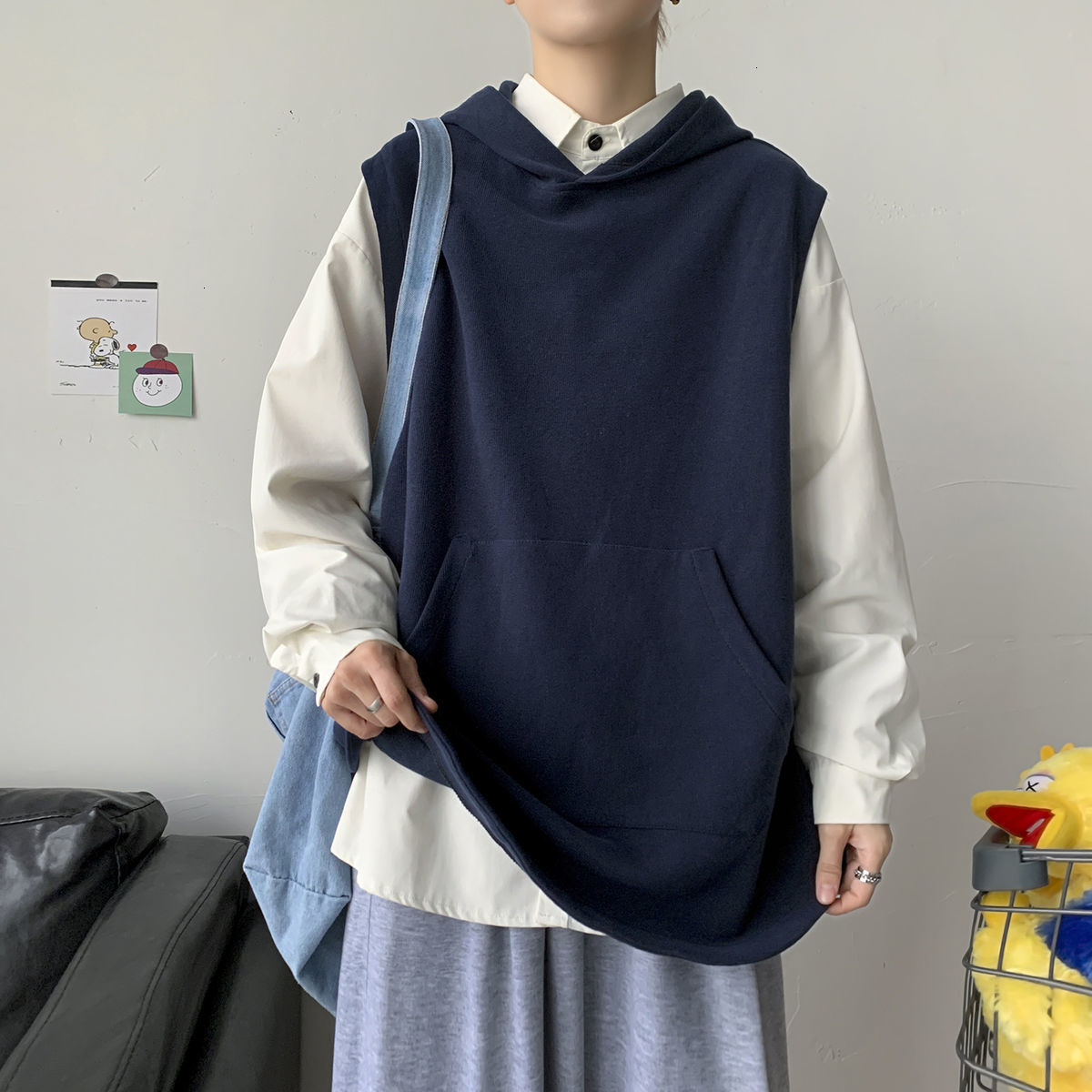 

Fall/winter 2021 Men's New Thin Knit Sport Vest Shirt Fashion Youth Clothes 1S3S, Black