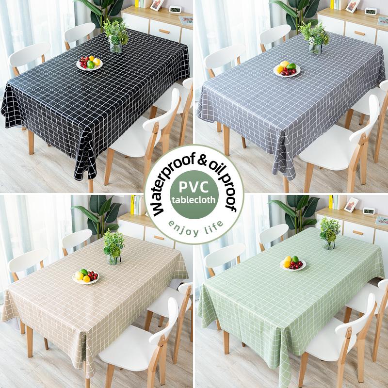 

220cm Large Table Cover Solid Color Grid Popular Nordic Style for Cafe Restaurant Study Room Dormitory Waterproof Oilproof 2020, White