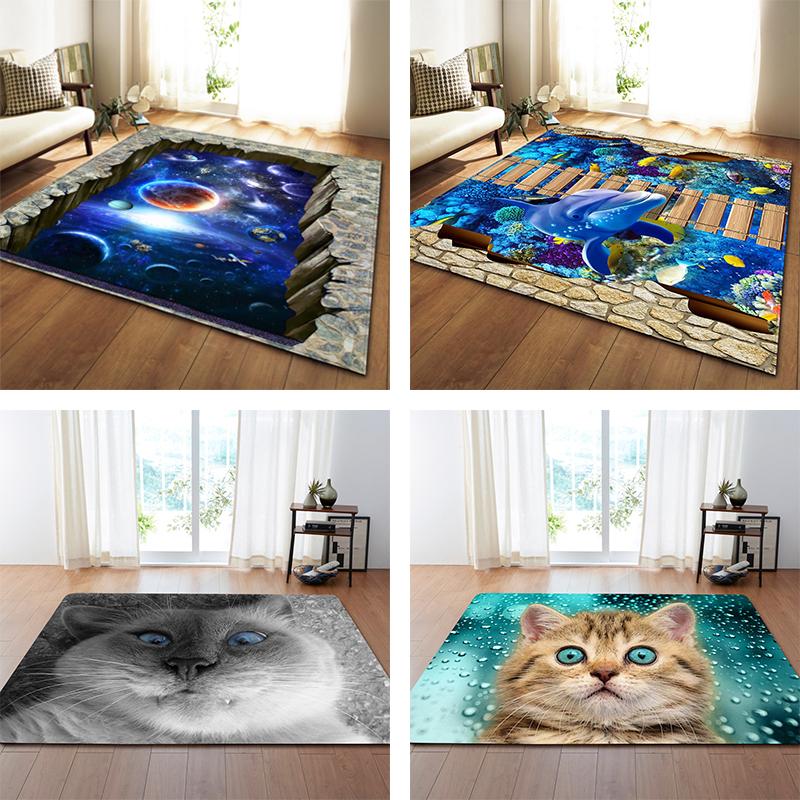

Nordic 3D Printed Large Carpets Galaxy Space Cat Mat Soft Flannel Area Rugs Anti-slip Rug for Living Room Home Decor Parlor