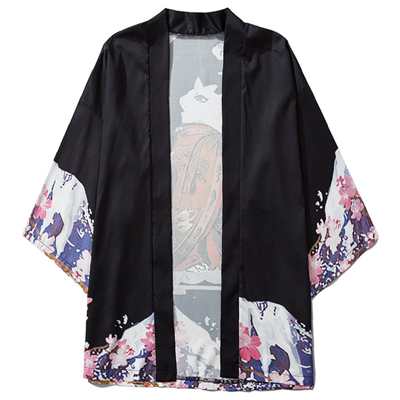 

2021 New Aelfric Eden Summer Japanese Cat Kimono Jacket Men Oversized Hip Hop Loose Japan Streetwear Front Open Coat Harajuku Black 0k09