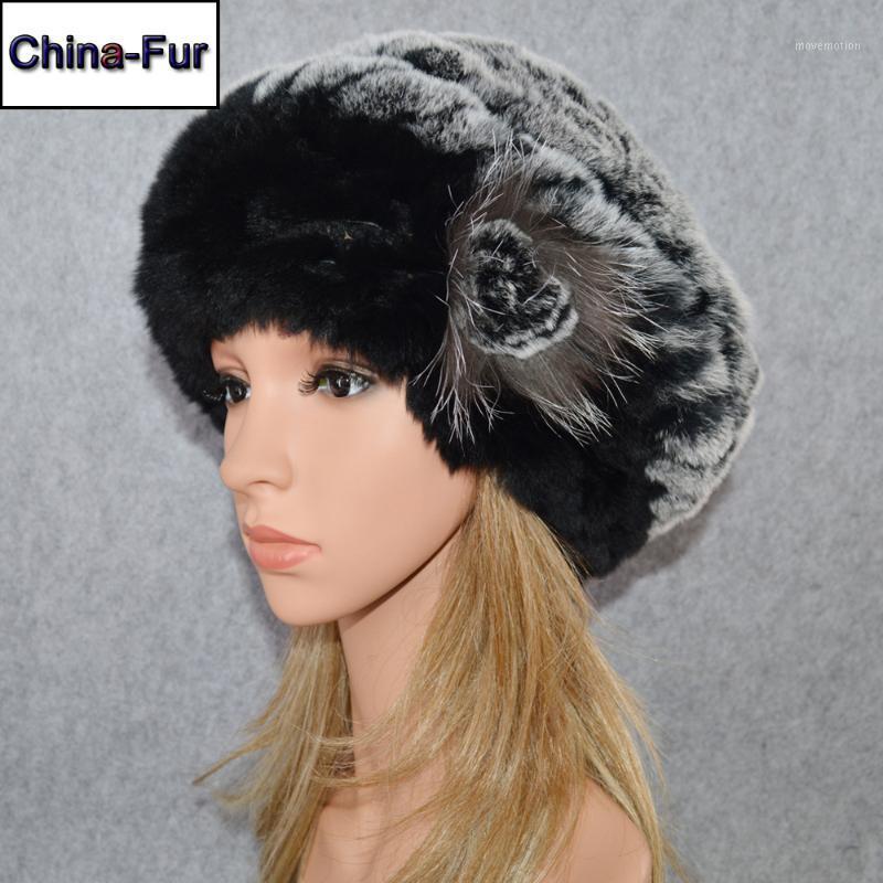

2020 New Fashion Lady Elastic Beret Knitted Rex Fur Beanies Hat Women Winter Rex Fur Hats 100% Real Cap1, Grey black