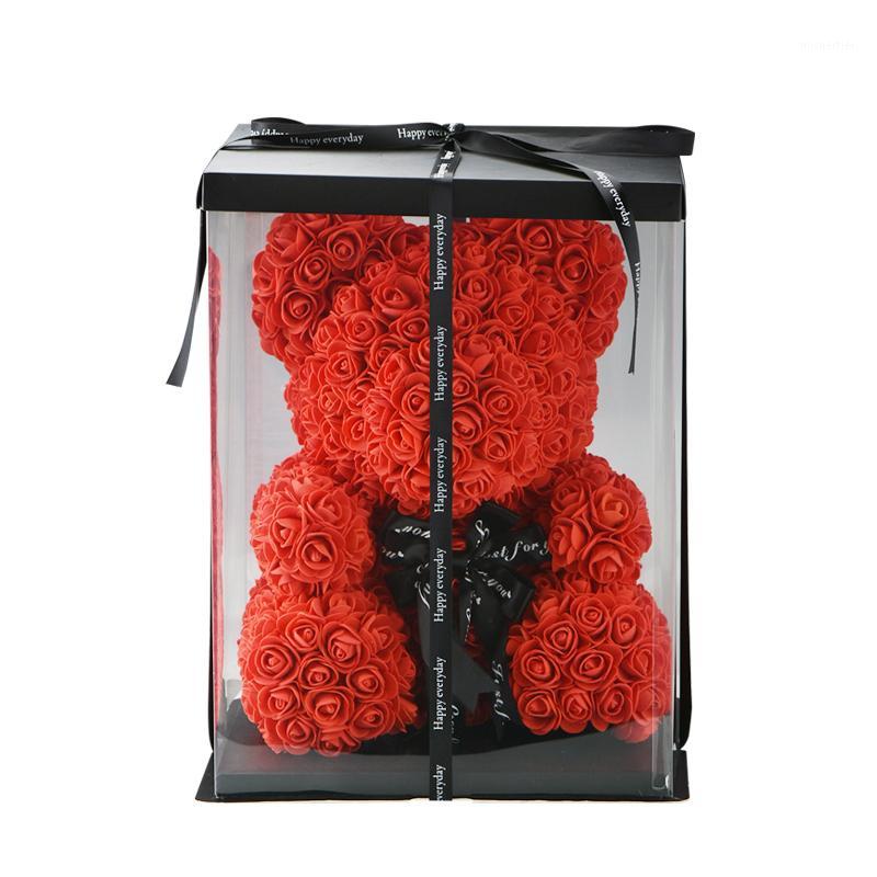 

25/40cm Rose Bear Teddy Bear Flowers Valentine's Romantice Artificial Rose Party Wedding Decoration Gifts For Women wreath1, With box grey red