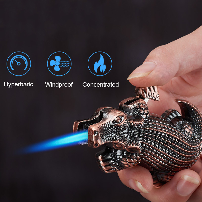 

Jet Lighter Windproof Crocodile Shape Lighter Blue Flame Refillable Butane Gas Lighter for Home Decoration Collection