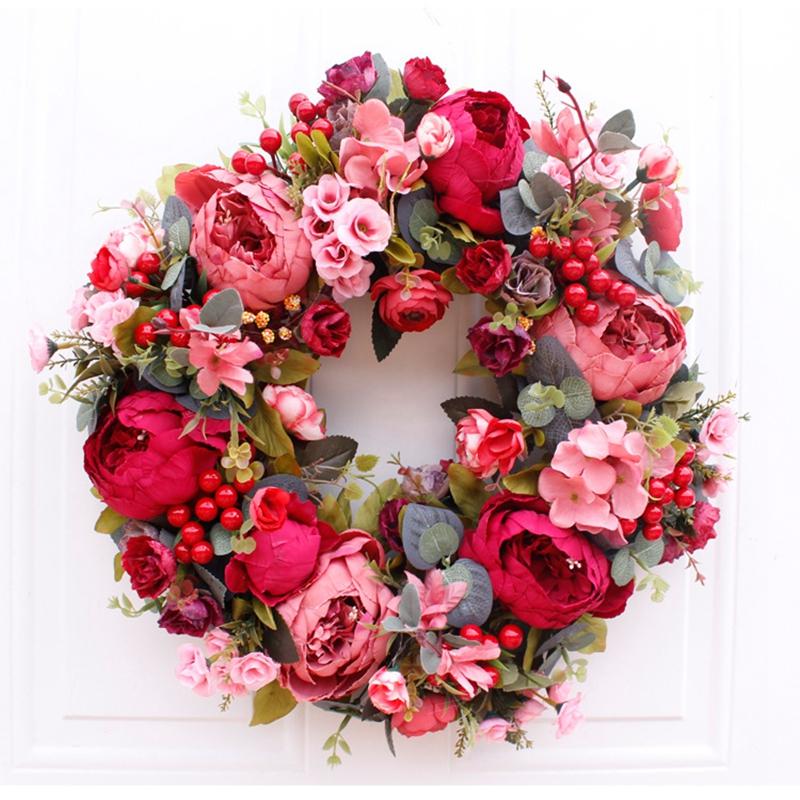 

45/45/50cm Christmas Decoration Artificial Flower Wreath Peony Wreath Spring Round For The Front Door Wedding Home Decor, C1 45cm