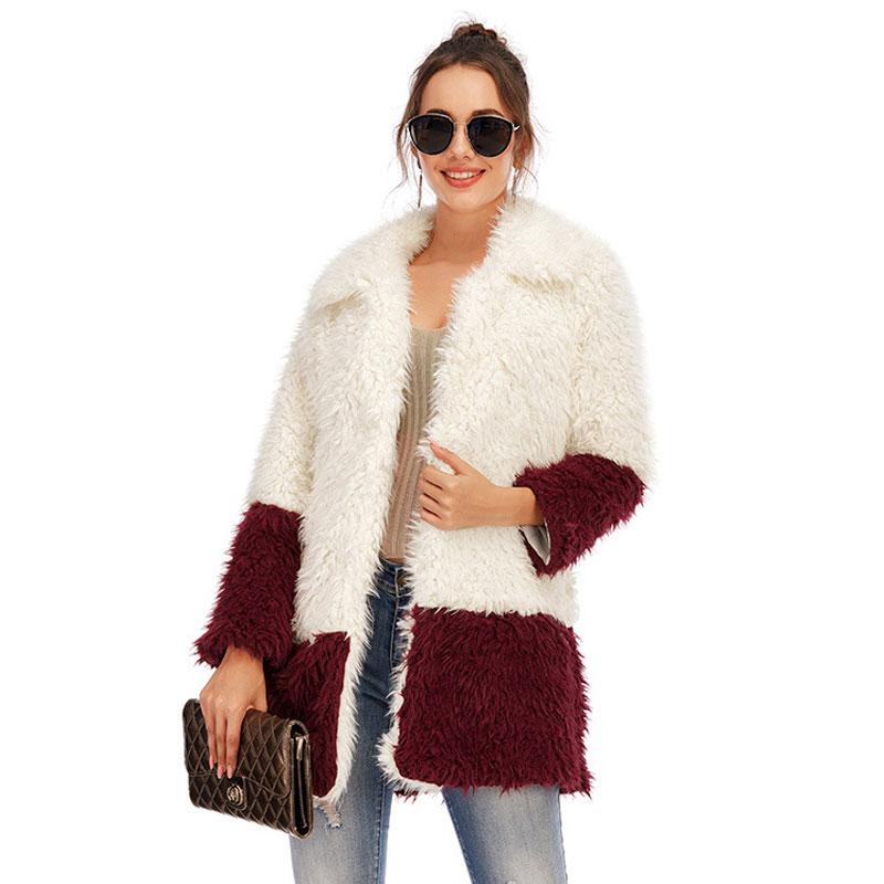 

Women Mid-Length Faux Fur Lapel Warm Furry Splicing Long Sleeve Outerwear Fashion Coat and Jackets, White gray