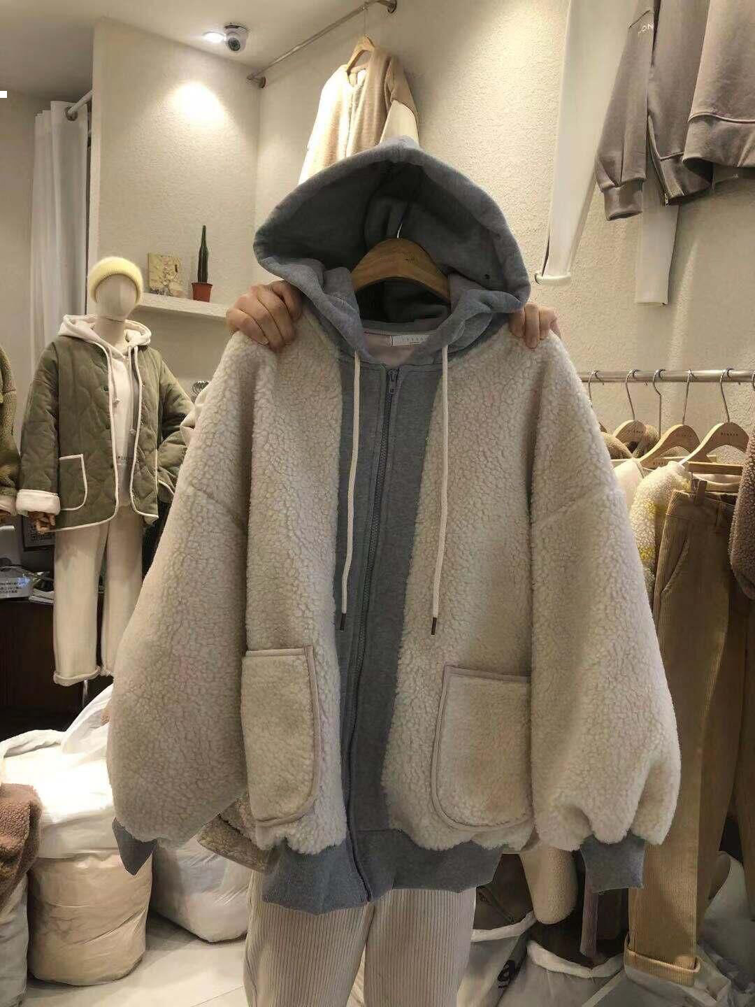 

New Shirt 2021 Jacket Creamy Skin Woman Winter Thick Hoodie Kpop Style Women's Clothes Streetwear 4s76 UXB4, Brown