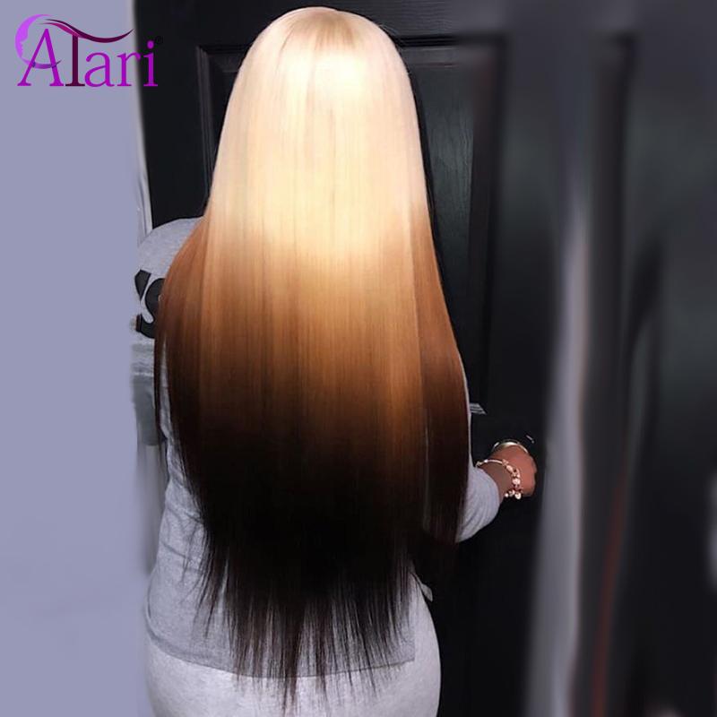 

30 Inch Bone Ombre Colored Human Hair Wigs Pre Plued Straight Lace Front Wig Malaysian Virgin HD Full Lace Wigs for Black Women, Natural color