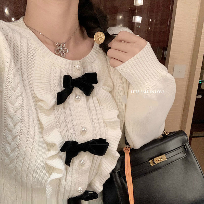 

Sweet 2021 New pleated bowknot autumn short female long sleeve jacket thin y496 mesh NQK1, Hei