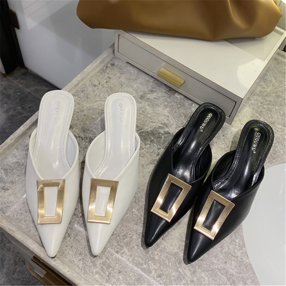 

2021 Women's Fashions Closed-toed White Weird Heels Off Lady Slides Luxury Beach Mark Shoes W6nc, Black