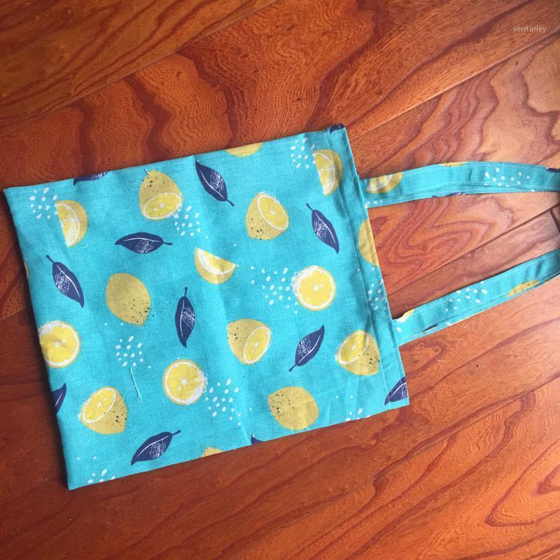 

Cotton Linen Eco Friendly Shopping Tote Shoulder Bag Print Blue Base YLLE1