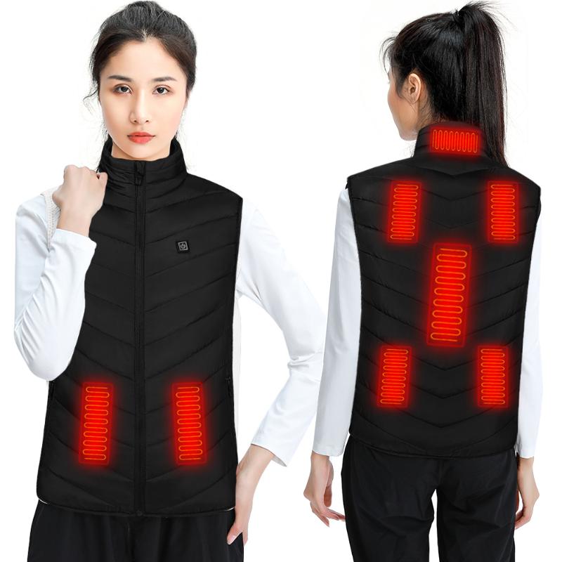 

Women Men Winter Warm USB Charging Heated Vest Cotton Zipper Coat for Outdoor Fishing Camping Electric Heating Clothes Sleeveles, 5 areas grey