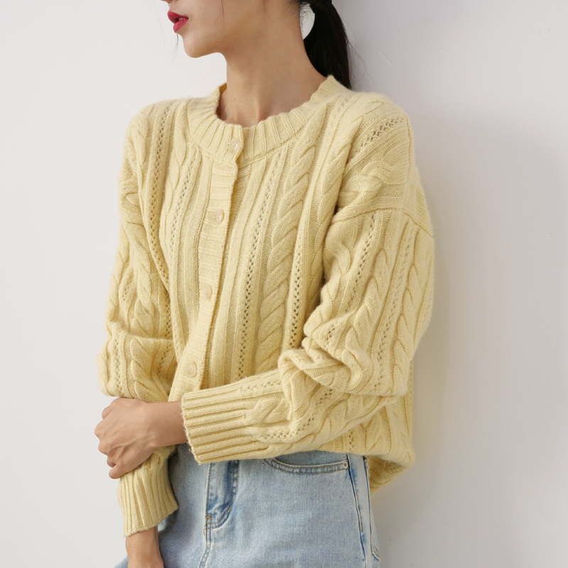 

2021 New Women Jackets Thick 100% Wool Knitted Cardigans Winte Autunm Oneck Full Sleeve Warm Sweaters Ladies Tops Xrn3, As picture 1