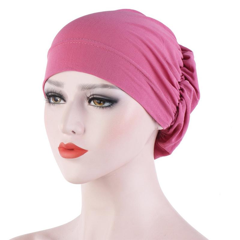 

Women Simple Turban Hat Muslim Solid Color Cap Women Soft Comfortable Caps Islamic Chemotherapy Hat For Female, Black