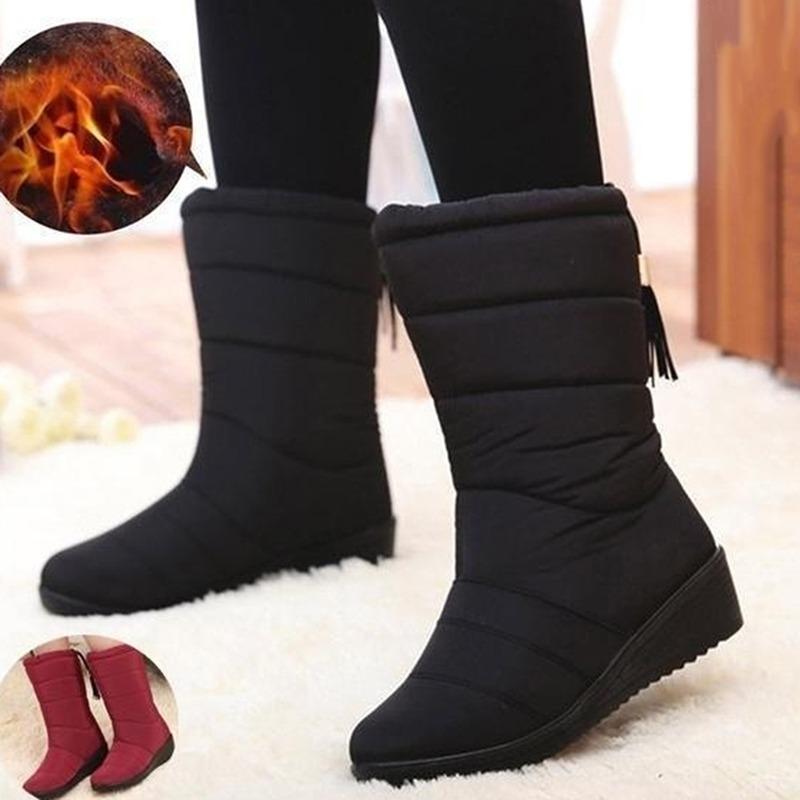 

Women Snowboots Keep Warm Plus Size Solid Color Wedge Female Winter Shoes Plush Slip On Striped 2020 New, Purple