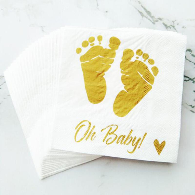 

20Pcs Oh Baby Gold Feet Napkins Gold Printing Party Paper Napkins Decorations Kids Baby Shower Gift Party Decoration