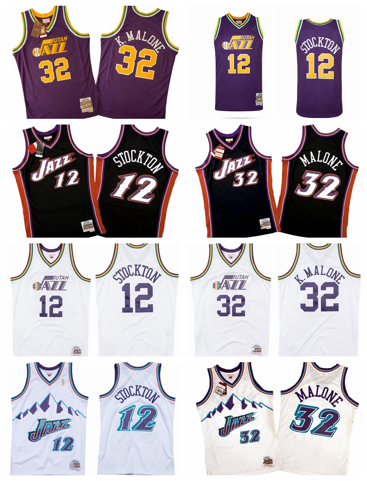 

Men Utah Jazz John Stockton 12 Karl Malone 32 Mitchell & Ness Teal Road 1996-97 Hardwoods Classics Swingman Jersey, Black;red