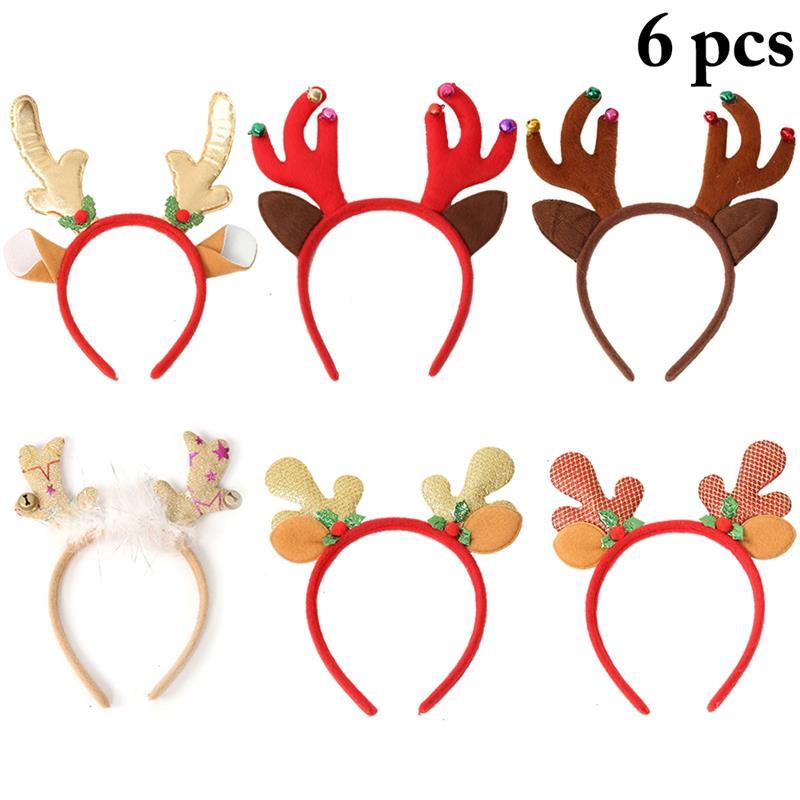 

6Pcs/Set Christmas Headband Antler Bell Decor Creative Cute Festival Headband Hair Hoop Hair Accessories Party Supplies