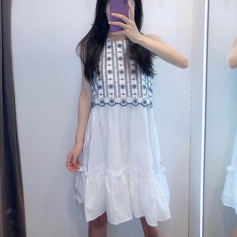 

Stylish Women Dress Summer 2020 New Fashion Embroidery Patchwork Modern Girl Sleeveless Above Knee Dresses1, As photo