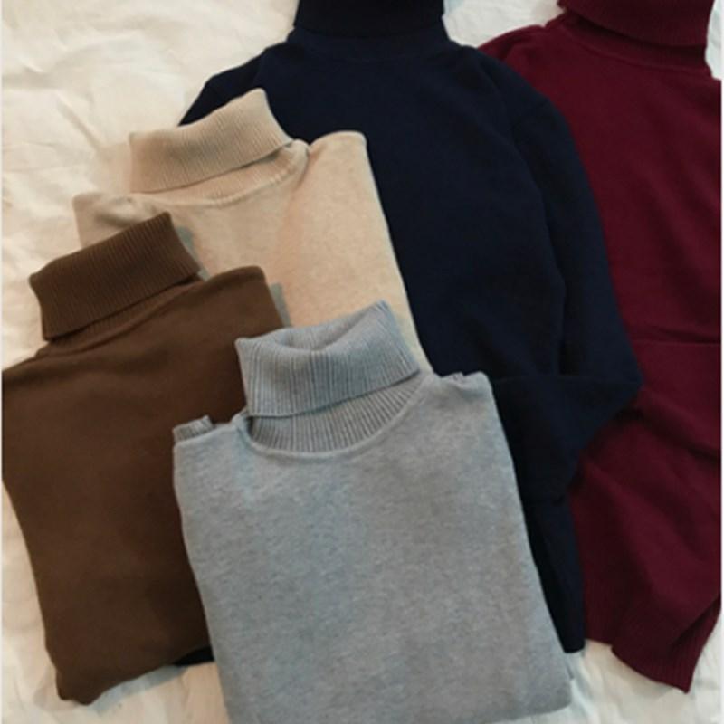 

Men's turn-up high collar casual slim solid color multicolor versatile sweater, Beige