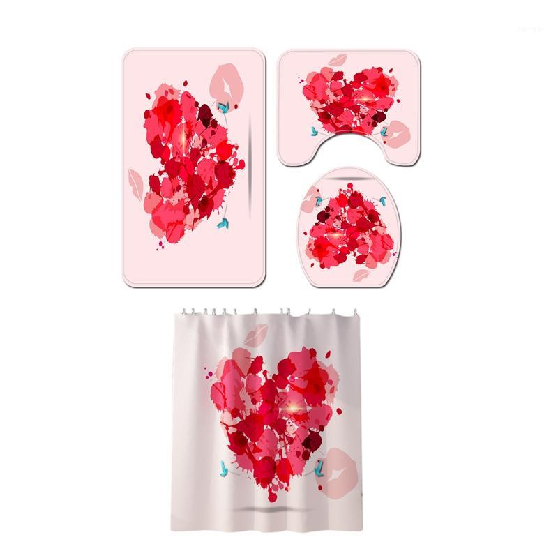 

4Pcs Non-Slip Toilet Cover Cover Set Bathroom Shower Curtain Door Cushion Decorative Toilet Seat Water Tank Carpet1