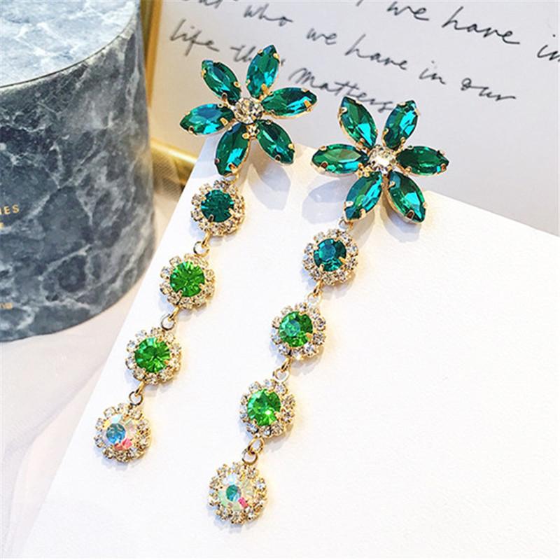 

FYUAN Long Tassel Drop Earrings for Women Bijoux 2020 Green Flower Crystal Dangle Earring Fashion Jewelry Gifts