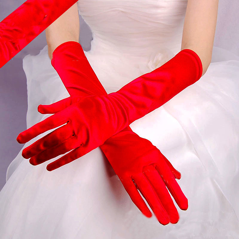 

1 Pair Vintage Satin Gloves Women Solid Color Long Finger Elbow Sunproof Gloves Opera Evening Party Prom Costume 5 Colors