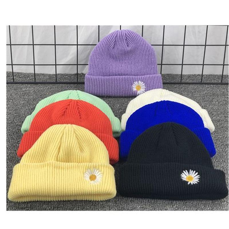

NiceMix streetwear harajuku men hats women Unisex Flower Embroidered Knitted Hat New Ins Tide Brand Korean Style Wool Hat