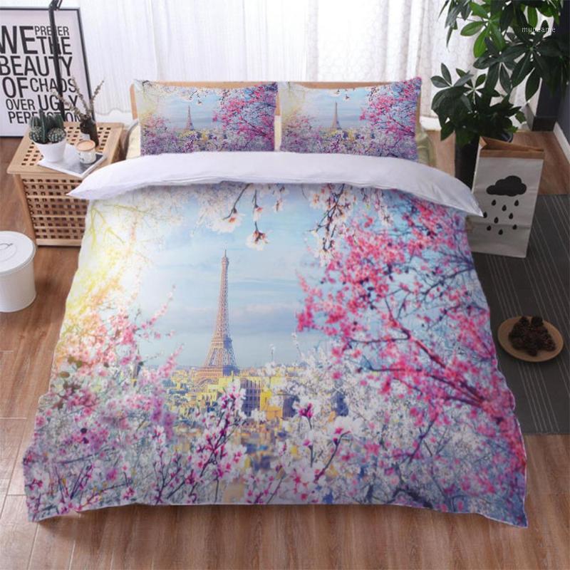 

2/3pcs Tower Florals Soft 100% Polyester Scenic Bedding Set Printed Duvet Cover Set  Full Queen King Size Dropshipping Sj LY1, 06