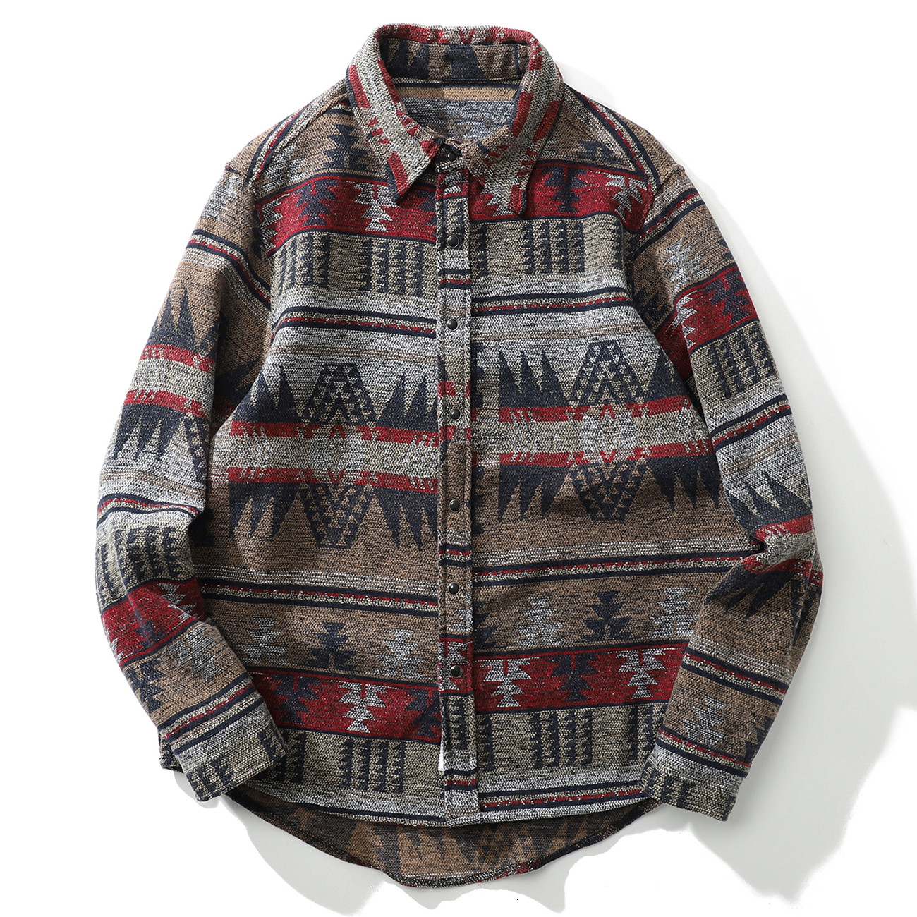 

2021 New Hip Hop Color Block Long Sleeve Harajuku National Style Knitted Streetwear Snap Button Shirt Autumn Cotton Loose Top V8ca, Gray